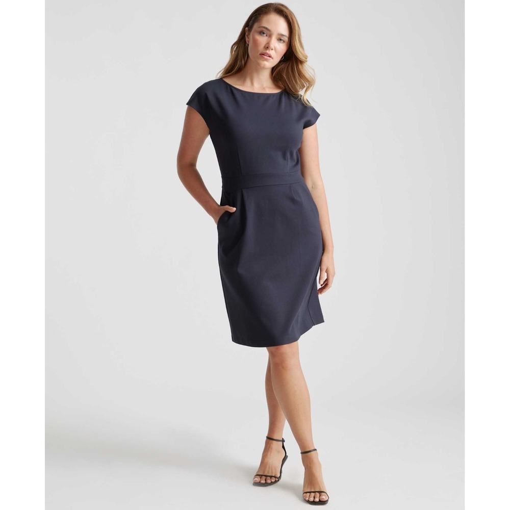 Quince Black‎ Ultra Stretch Ponte Cap Sleeve Dress Women M Career Sheath Dress